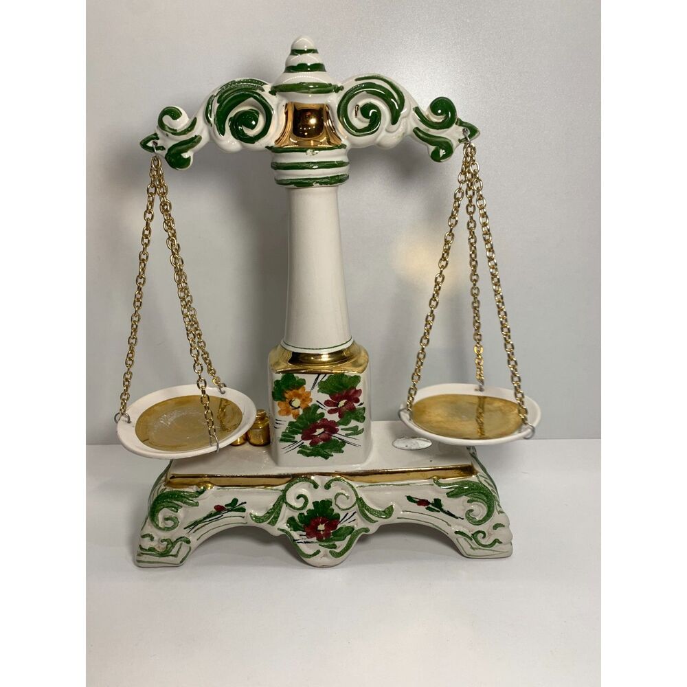 Vintage 1970 Cesare Italy Lombardy Balance Scale Hand Painted Ceramic Decanter